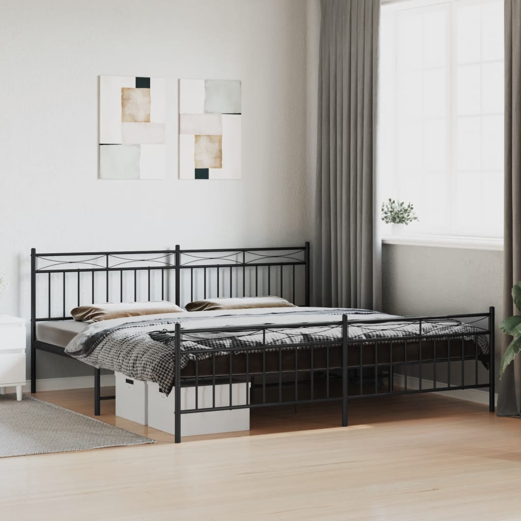 Sengeramme i metall med hode- og fotgavl svart 193x203 cm