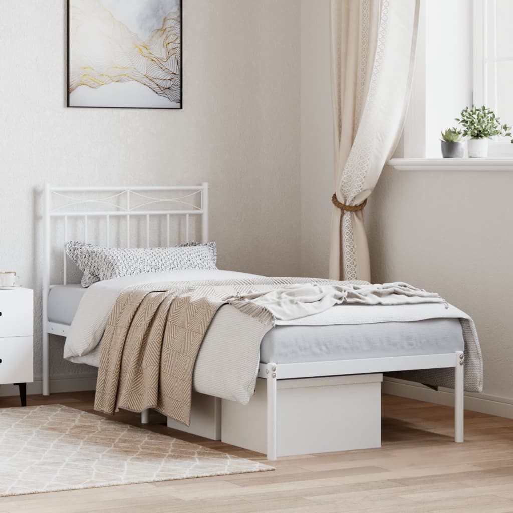 Sengeramme i metall uten madrass med hodegavl hvit 75x190 cm