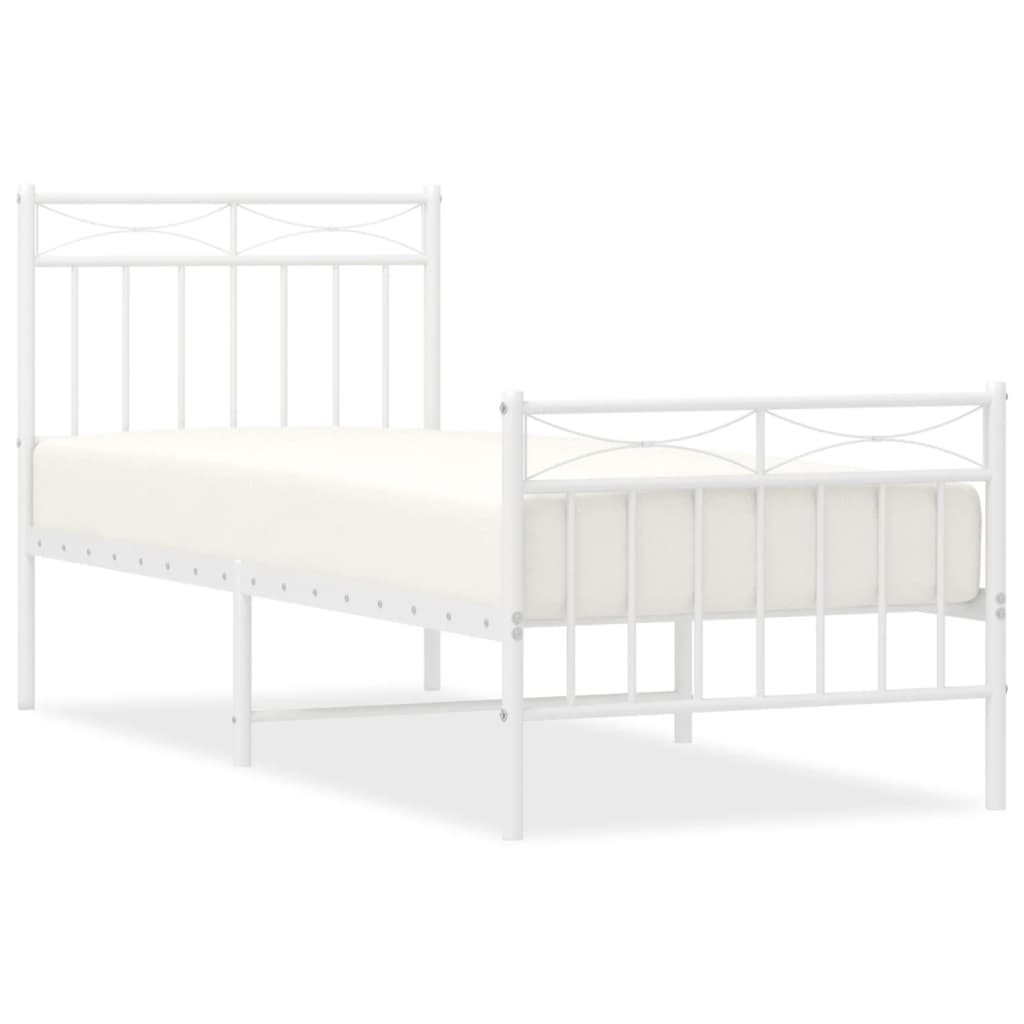 Sengeramme i metall med hode- og fotgavl hvit 75x190 cm