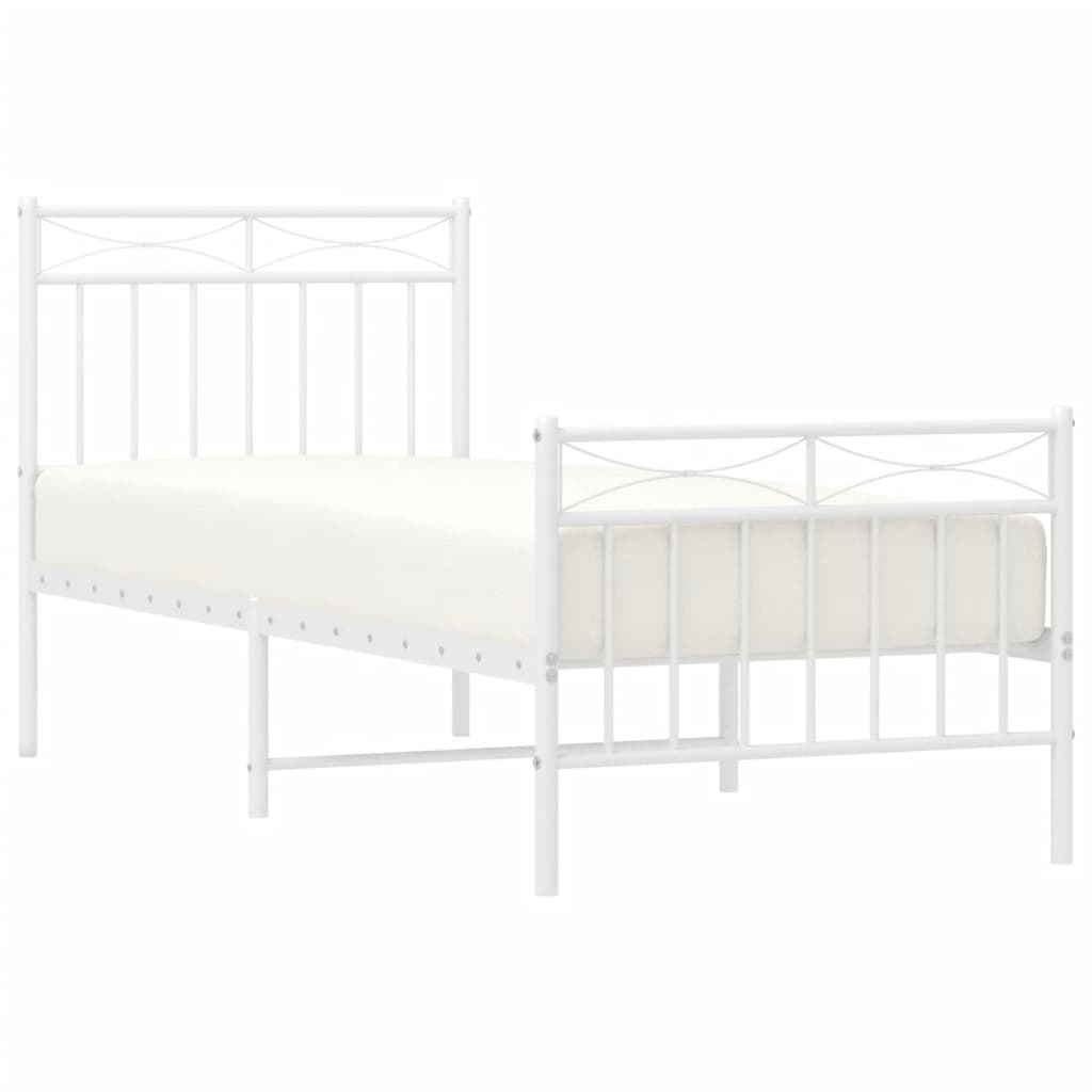 Sengeramme i metall med hode- og fotgavl hvit 75x190 cm
