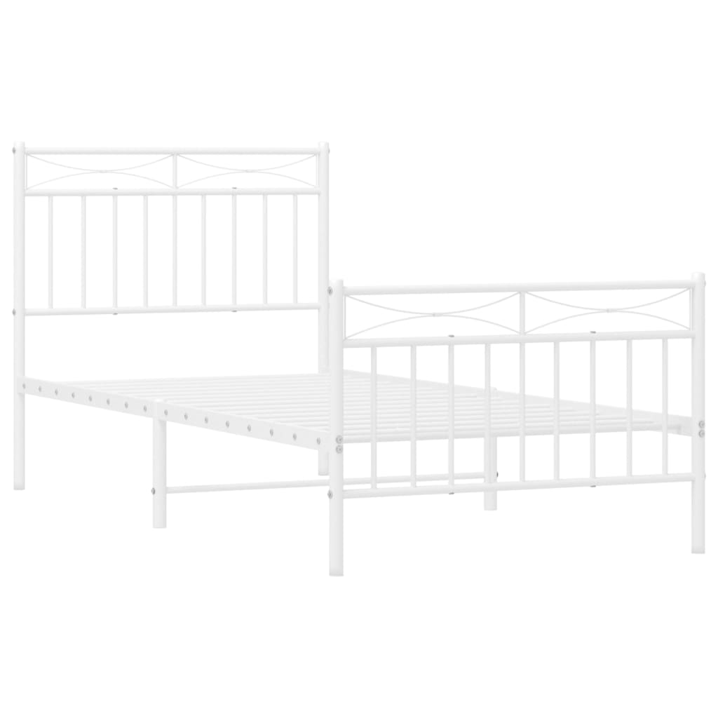 Sengeramme i metall med hode- og fotgavl hvit 90x200 cm