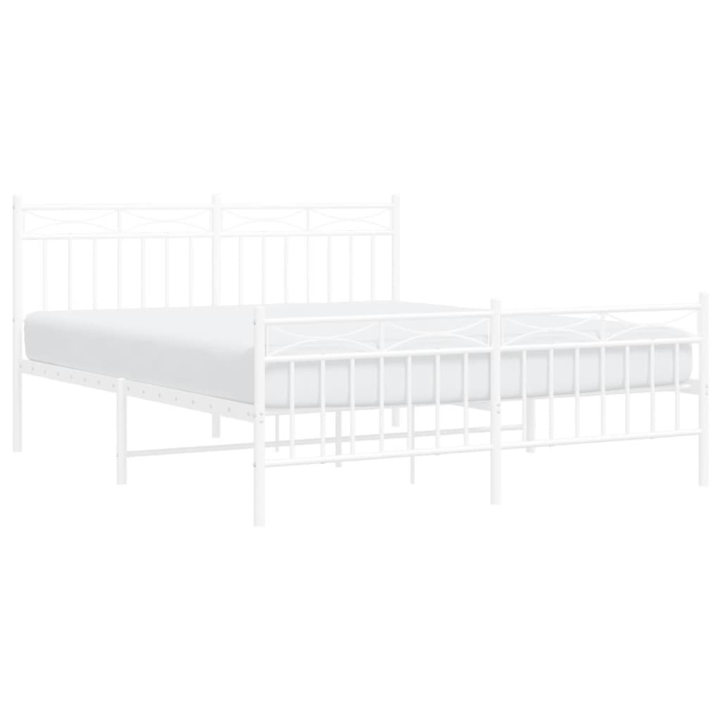 Sengeramme i metall med hode- og fotgavl hvit 150x200 cm
