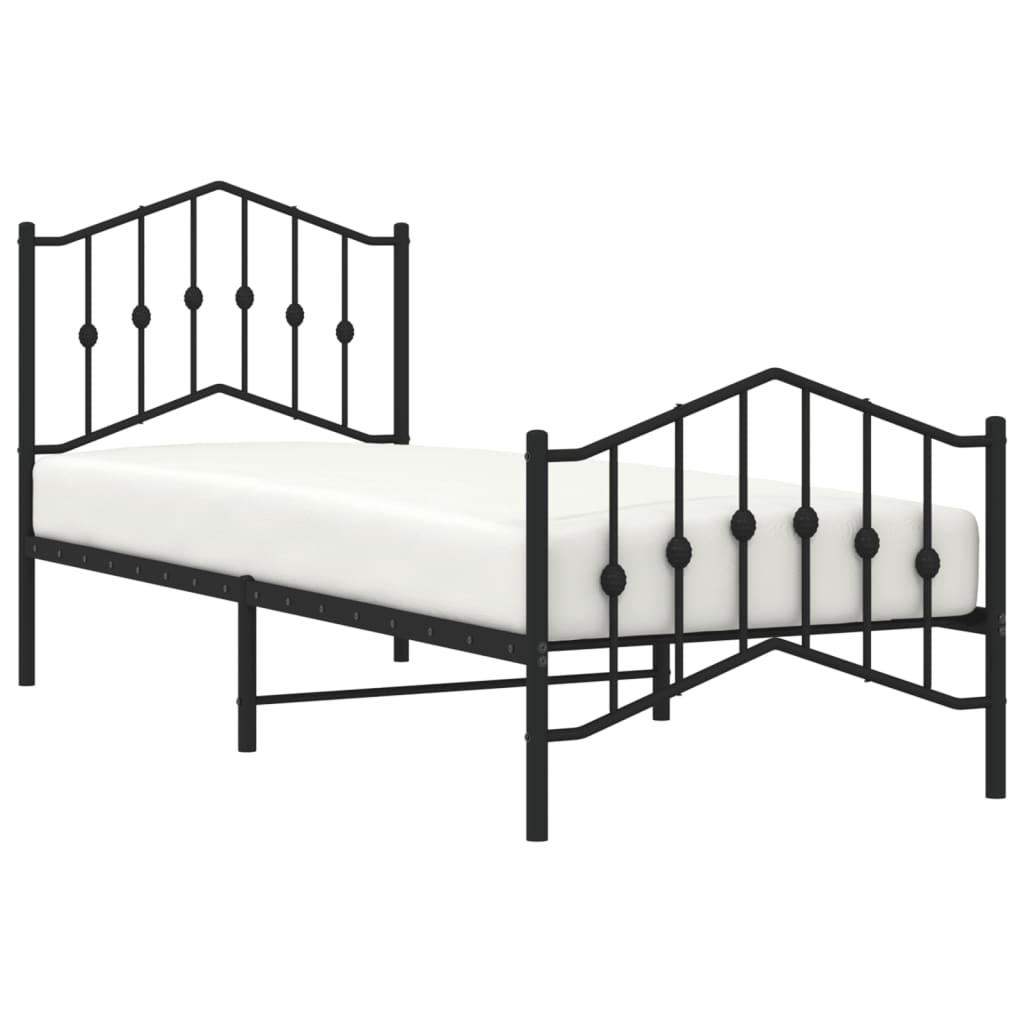 Sengeramme i metall med hode- og fotgavl svart 90x200 cm