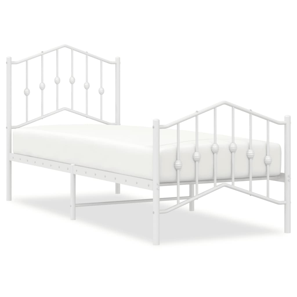 Sengeramme i metall med hode- og fotgavl hvit 75x190 cm