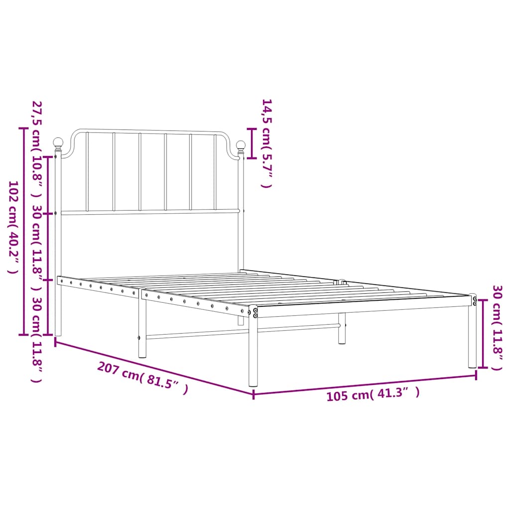 Sengeramme i metall med hodegavl svart 100x200 cm