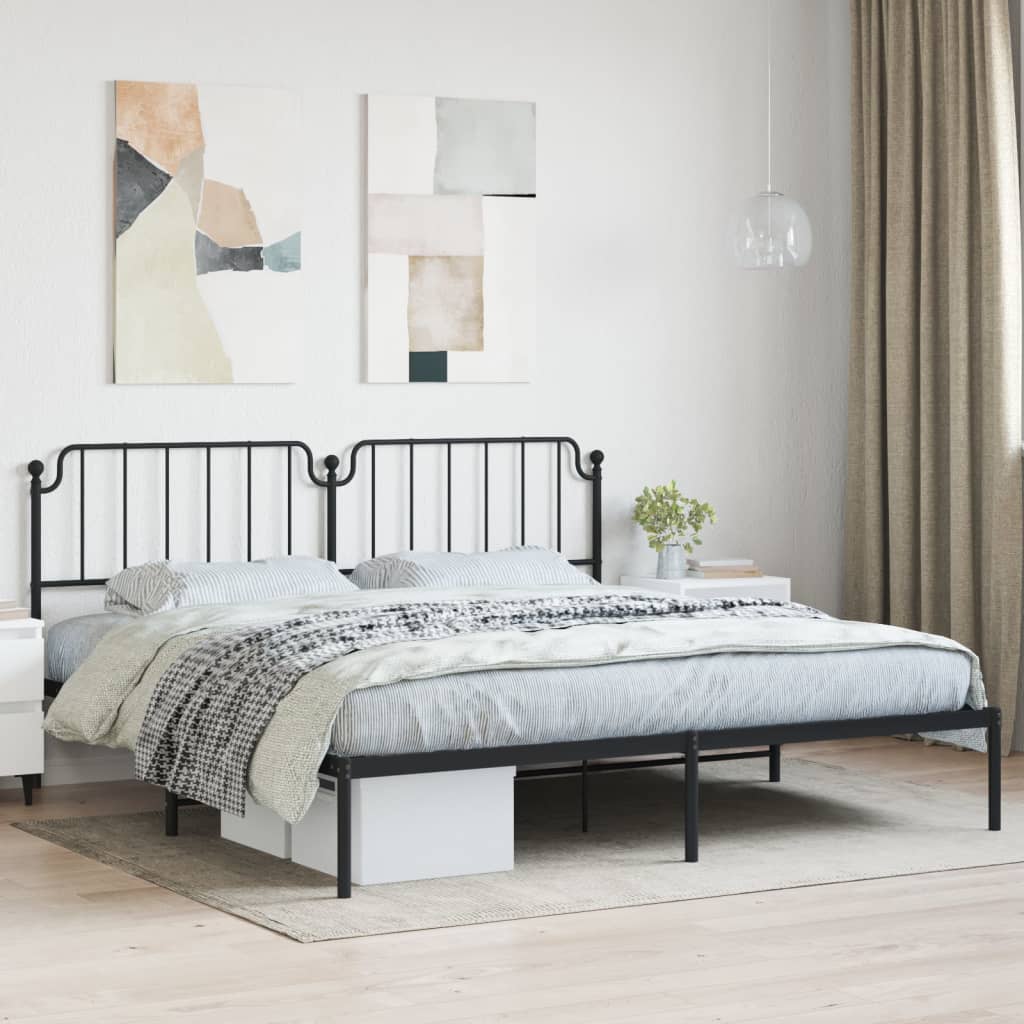 Sengeramme i metall med sengegavl svart 193x203 cm