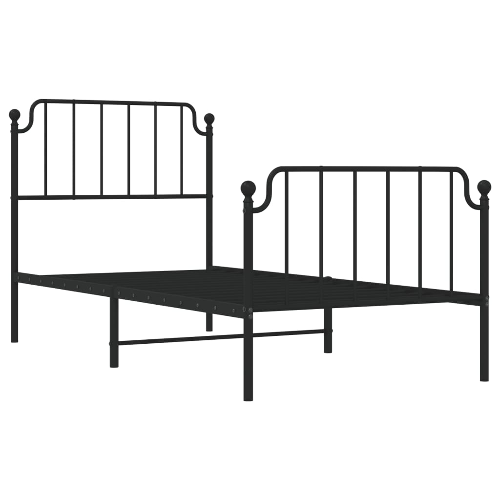 Sengeramme i metall med hode- og fotgavl svart 90x200 cm