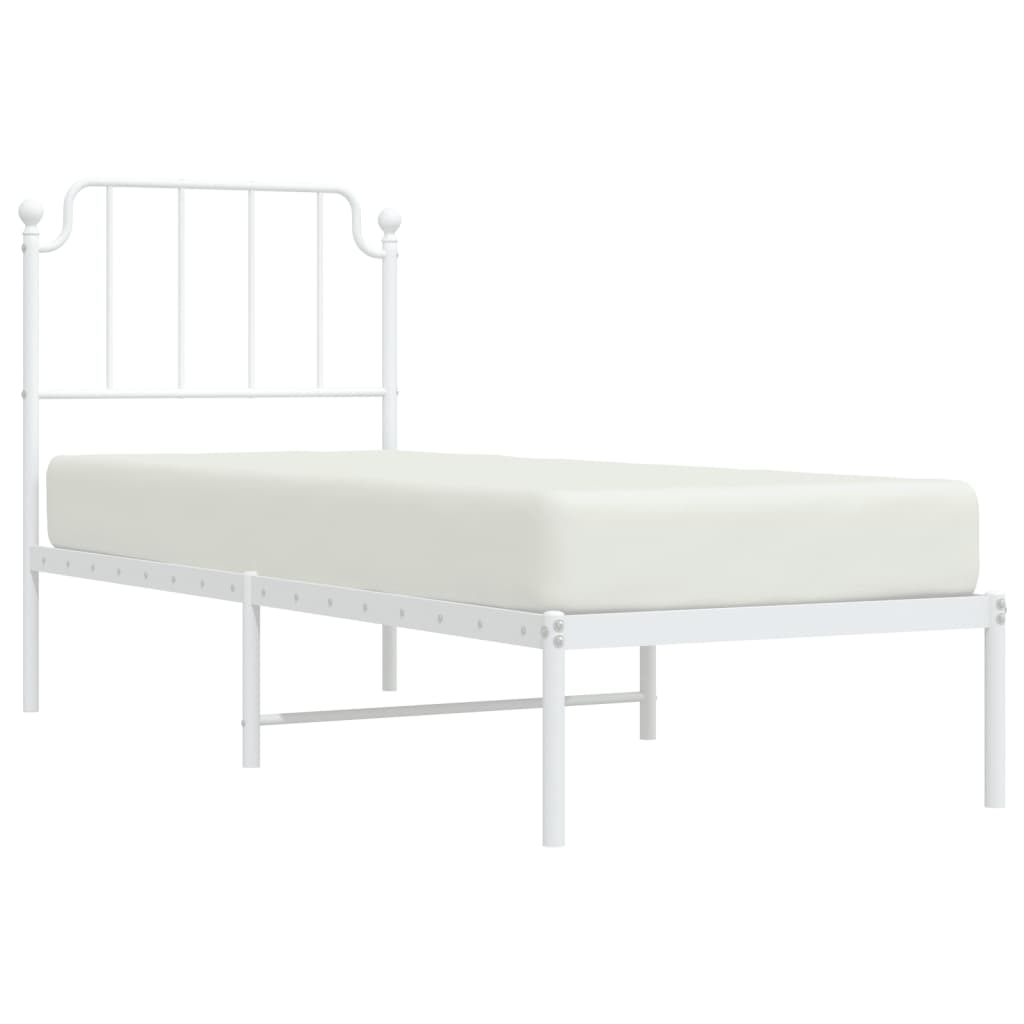 Sengeramme i metall uten madrass med hodegavl hvit 75x190 cm