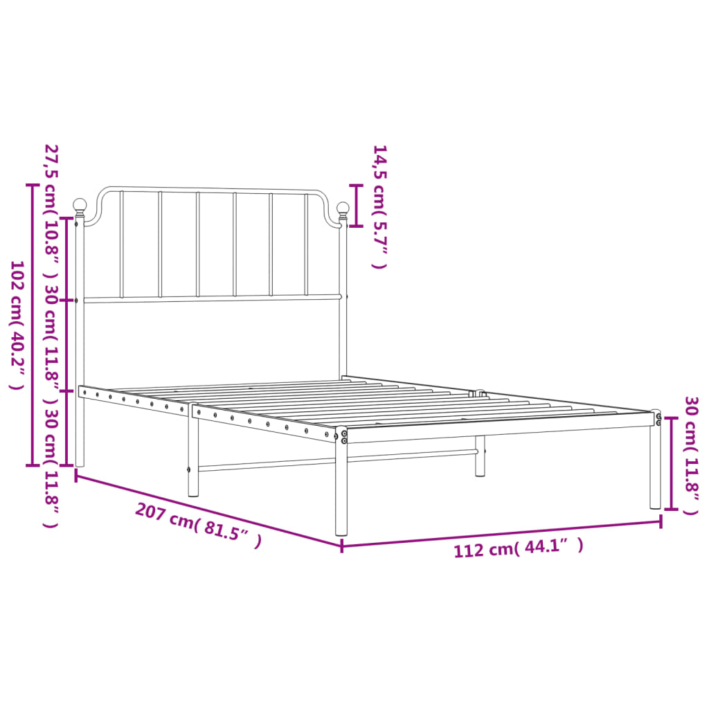 Sengeramme i metall med hodegavl hvit 107x203 cm