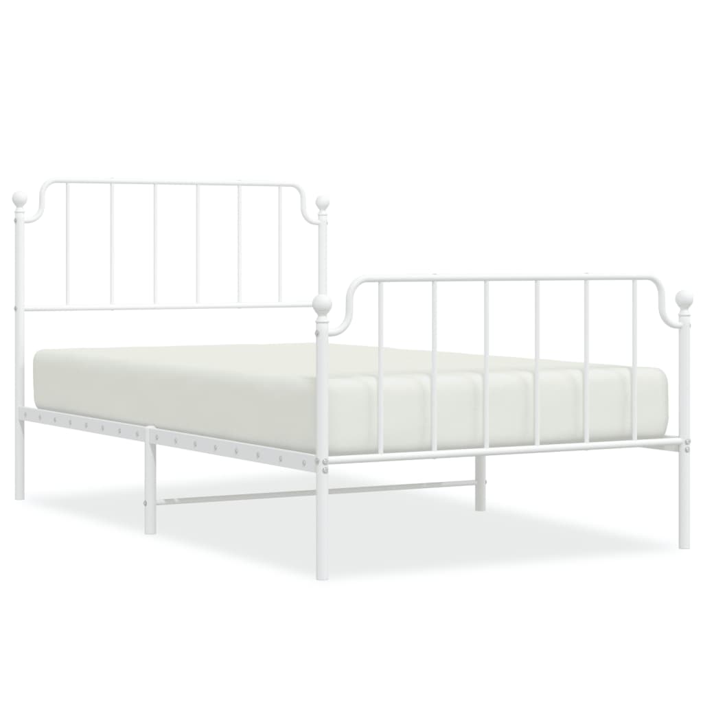 Sengeramme i metall med hode- og fotgavl hvit 107x203 cm