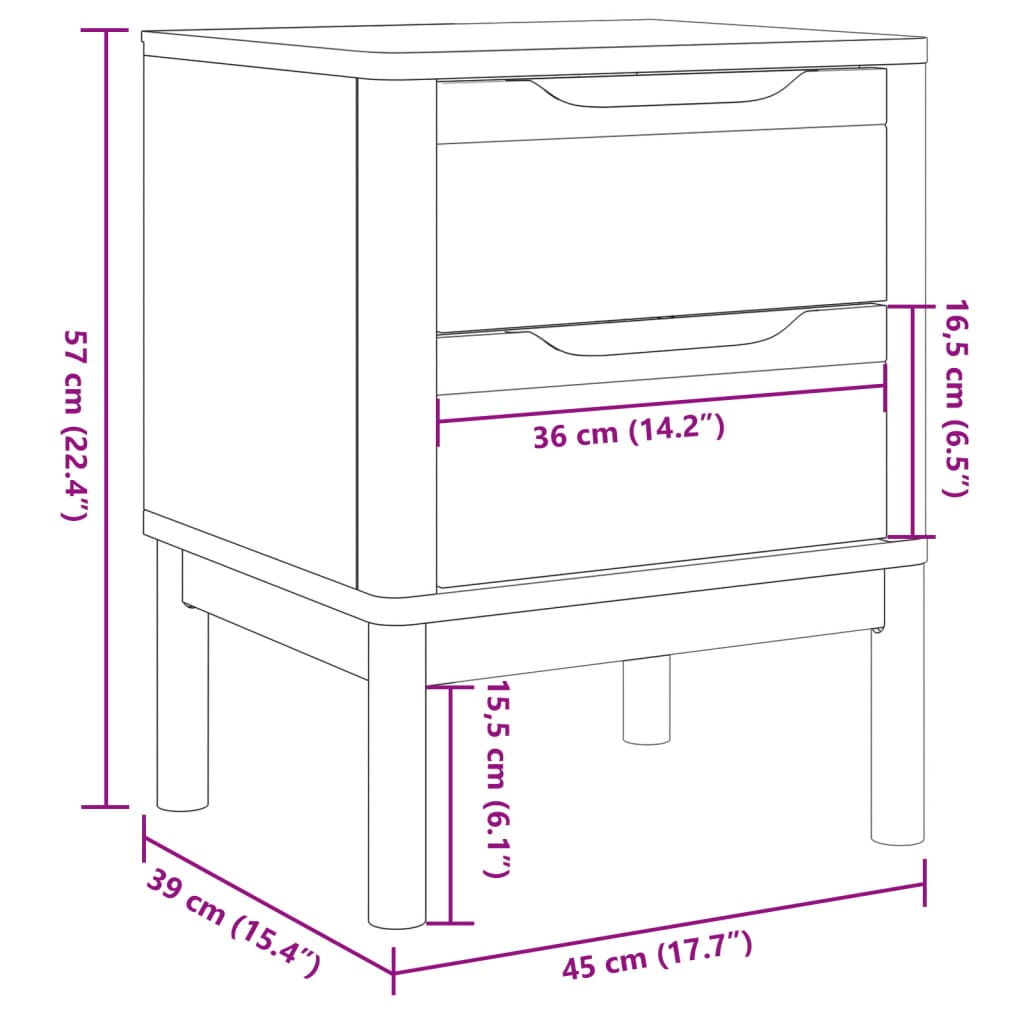Nattbord voksbrun 45x39x57 cm heltre furu