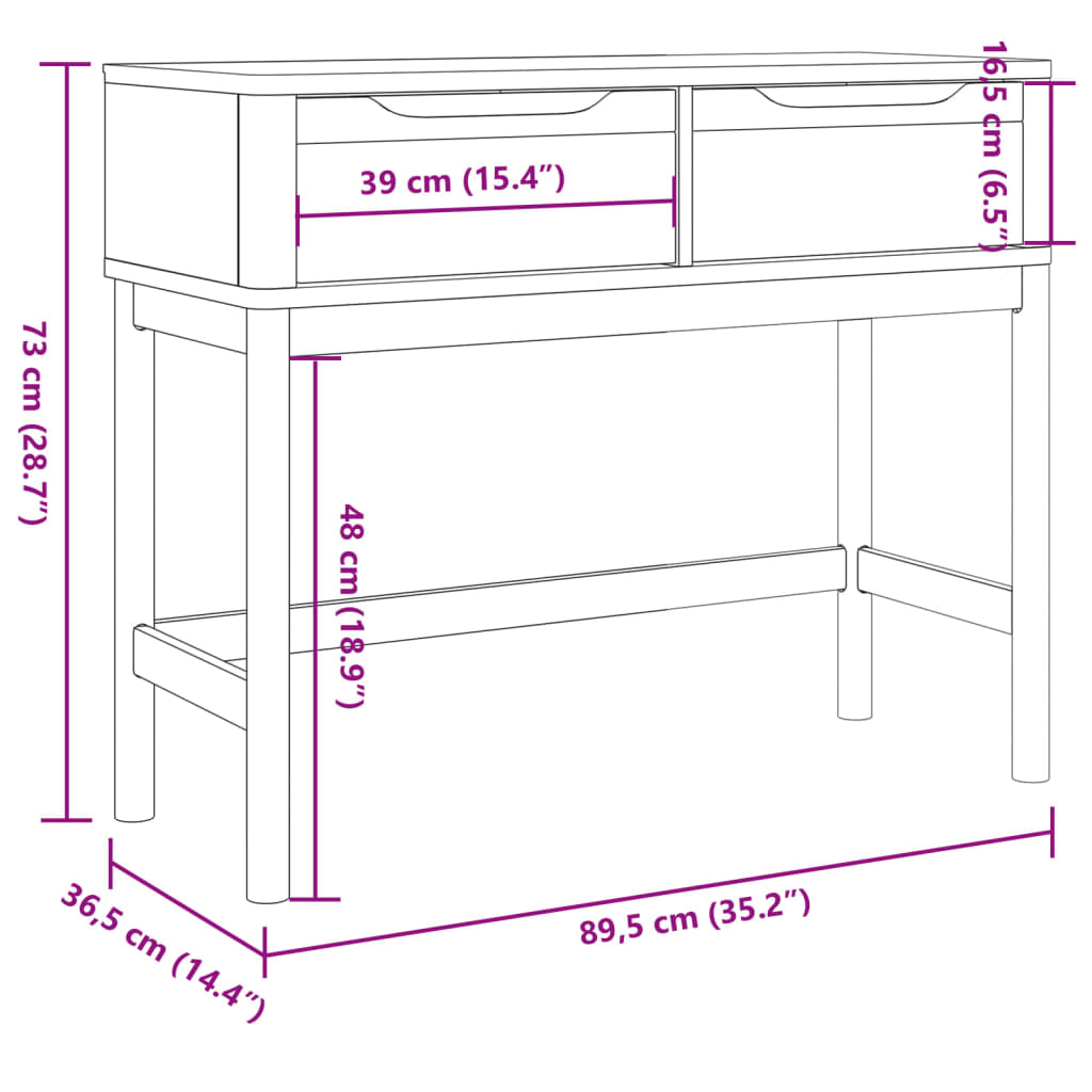 Konsollbord FLORO brun 89,5x36,5x73 cm heltre furu