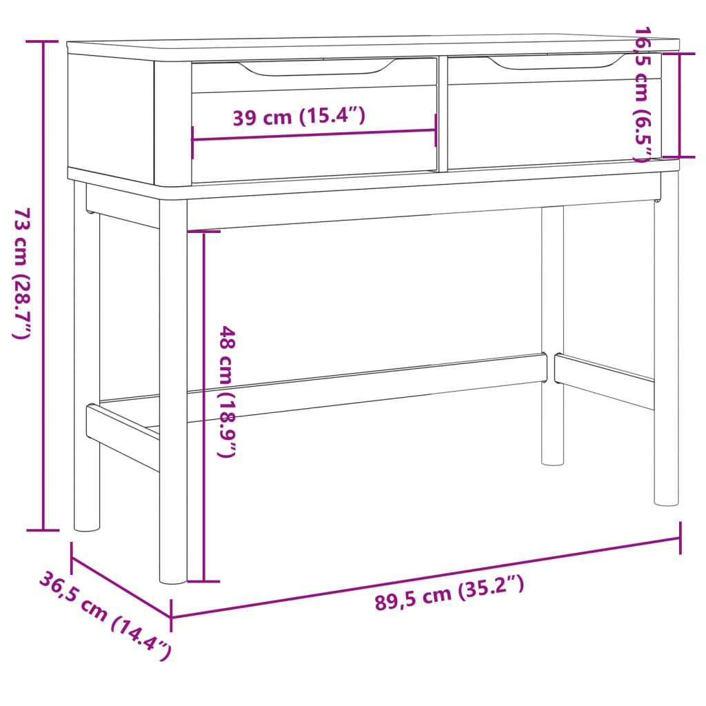 Konsollbord FLORO grå 89,5x36,5x73 cm heltre furu