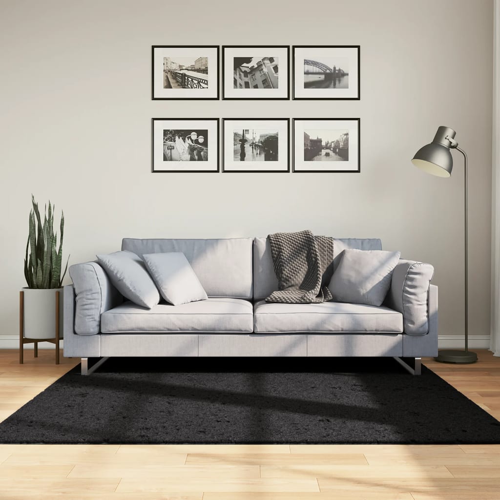 Tykt teppe PAMPLONA høy luv moderne svart 160x160 cm