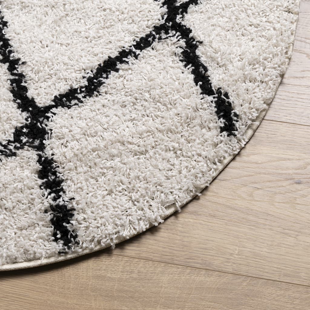 Tykt teppe PAMPLONA høy luv moderne krem og svart Ø240 cm