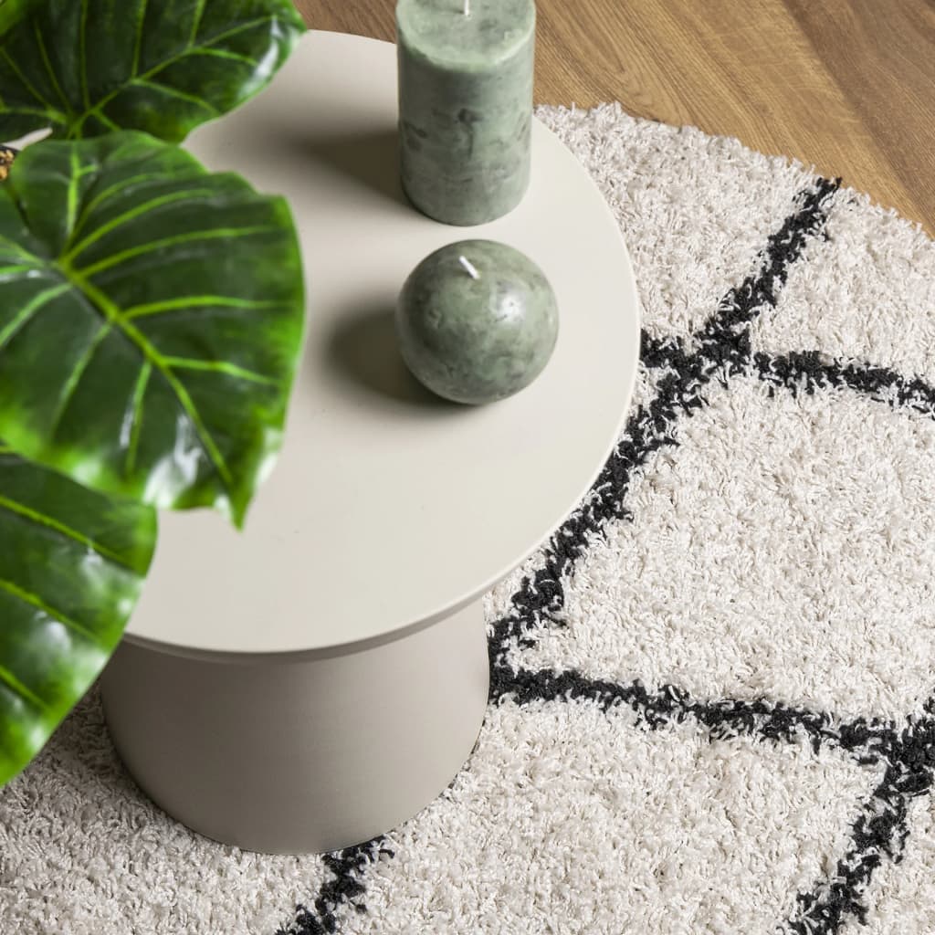 Tykt teppe PAMPLONA høy luv moderne krem og svart Ø240 cm