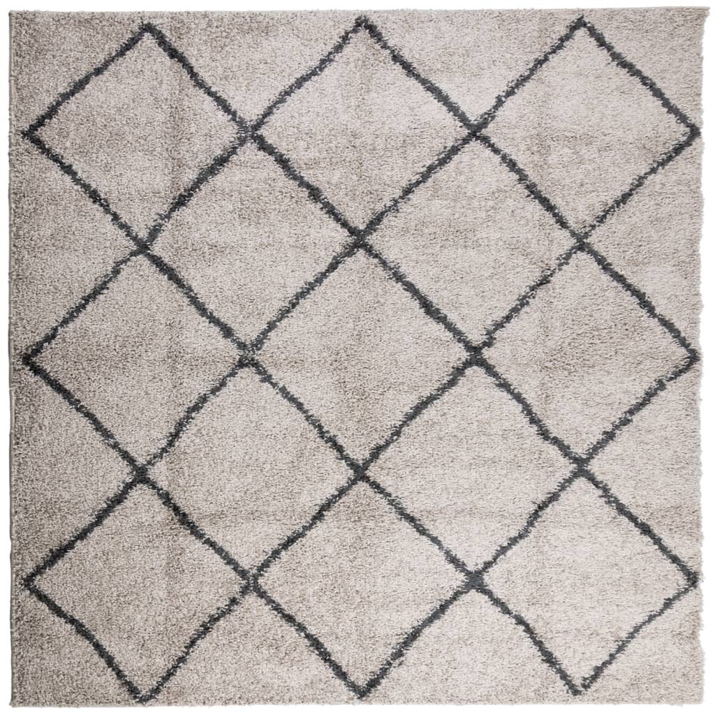 Tykt teppe PAMPLONA høy luv moderne beige antrasitt 240x240 cm