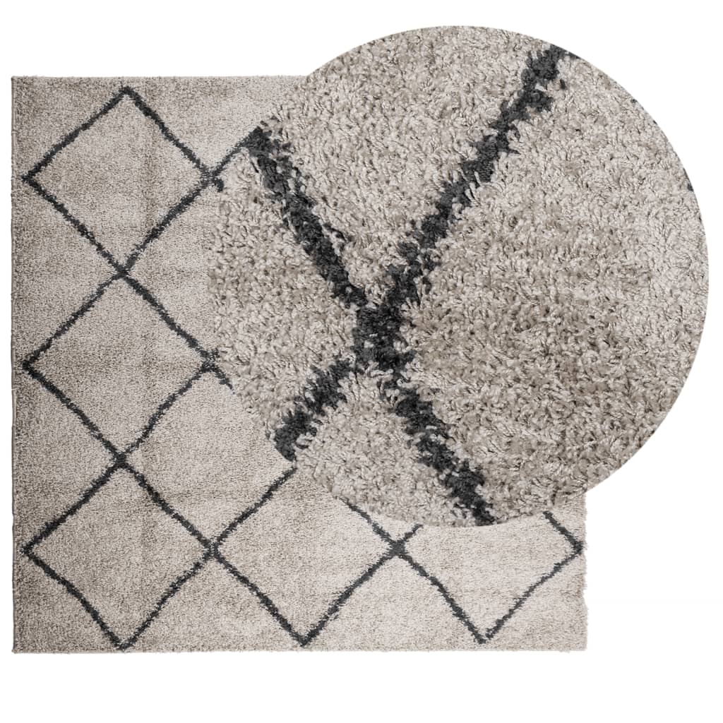 Tykt teppe PAMPLONA høy luv moderne beige antrasitt 240x240 cm