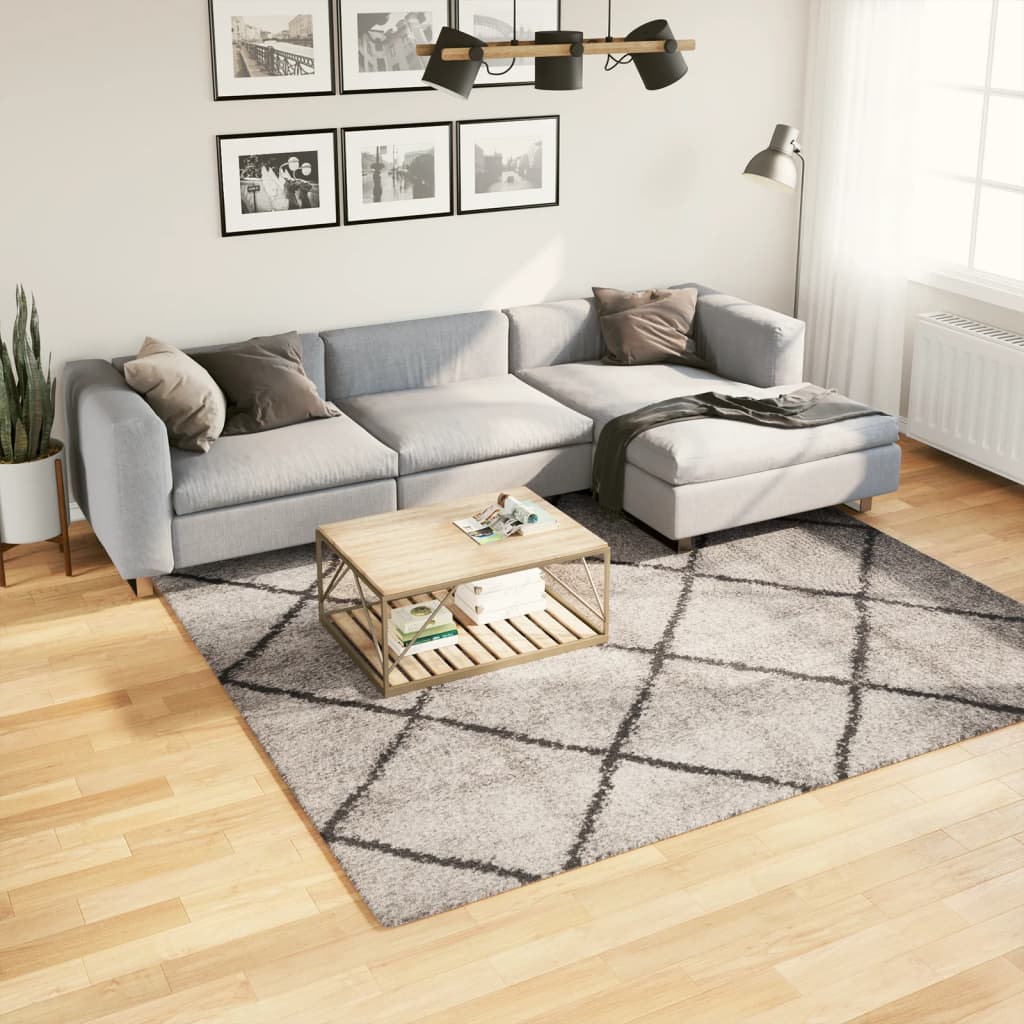 Tykt teppe PAMPLONA høy luv moderne beige antrasitt 240x240 cm