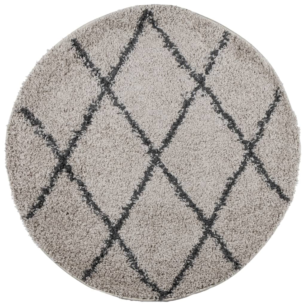 Tykt teppe PAMPLONA høy luv moderne beige antrasitt Ø 120 cm