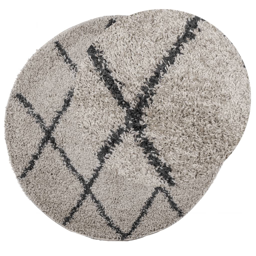 Tykt teppe PAMPLONA høy luv moderne beige antrasitt Ø 120 cm