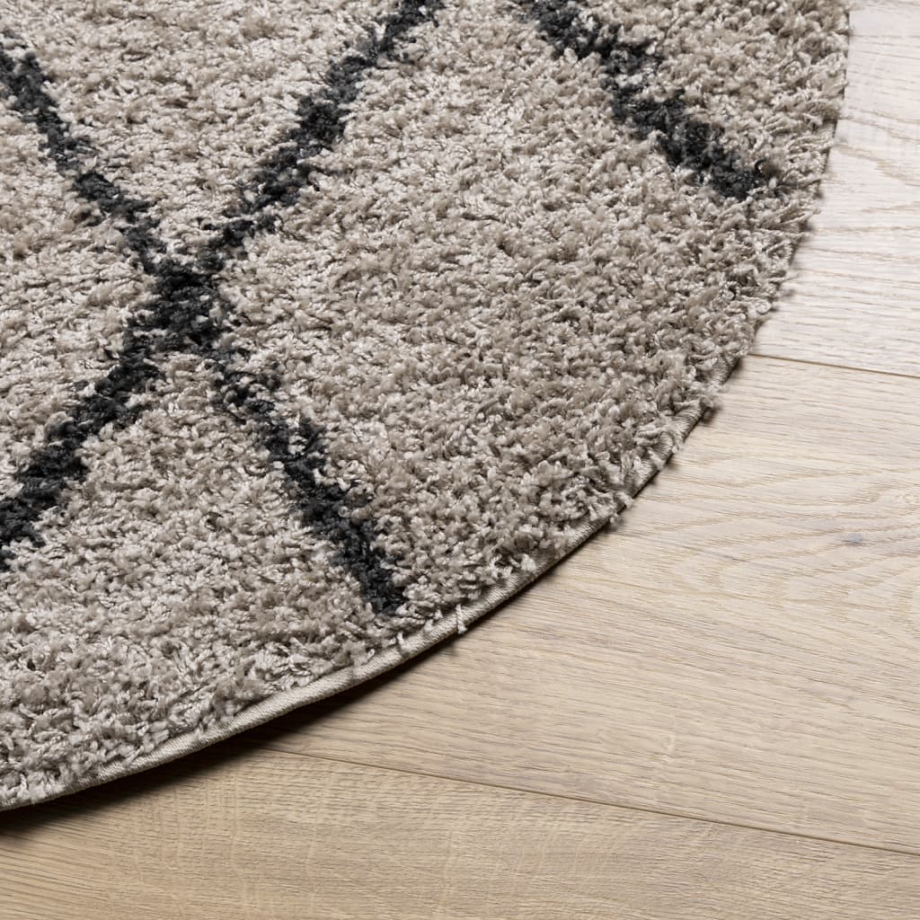 Tykt teppe PAMPLONA høy luv moderne beige antrasitt Ø 120 cm