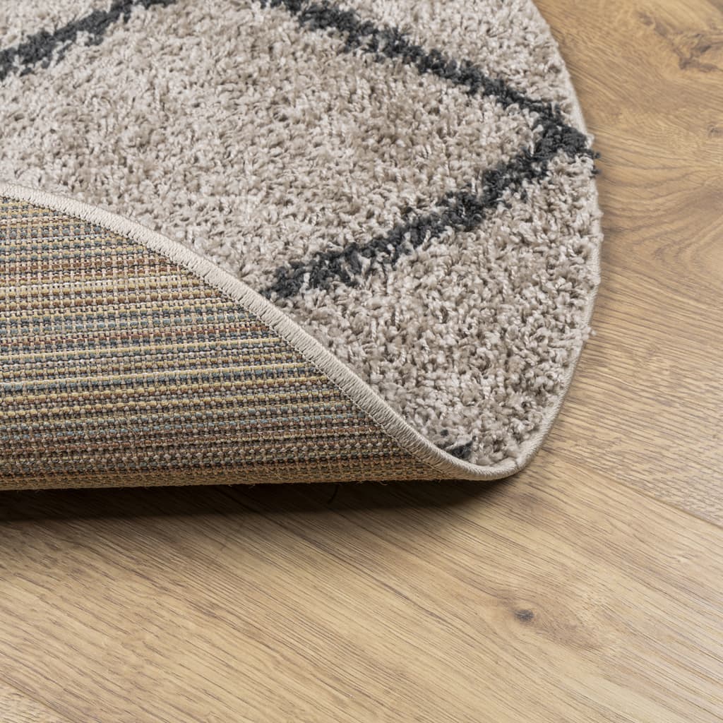 Tykt teppe PAMPLONA høy luv moderne beige antrasitt Ø 120 cm