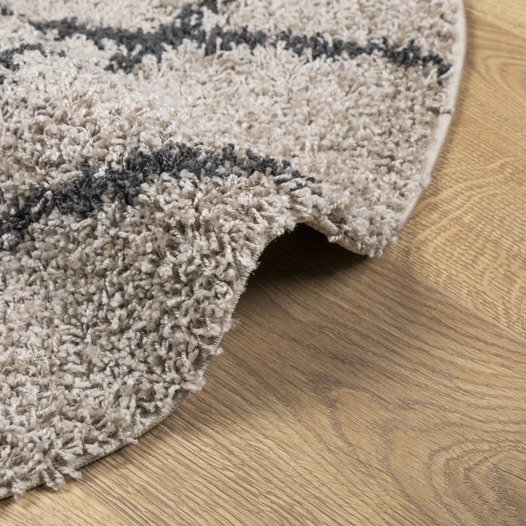 Tykt teppe PAMPLONA høy luv moderne beige antrasitt Ø 120 cm
