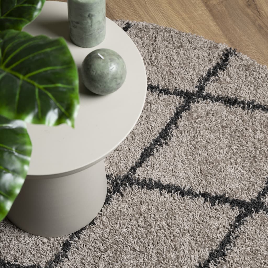 Tykt teppe PAMPLONA høy luv moderne beige antrasitt Ø 120 cm