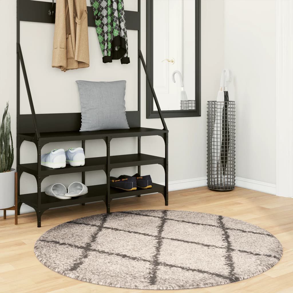 Tykt teppe PAMPLONA høy luv moderne beige antrasitt Ø 120 cm