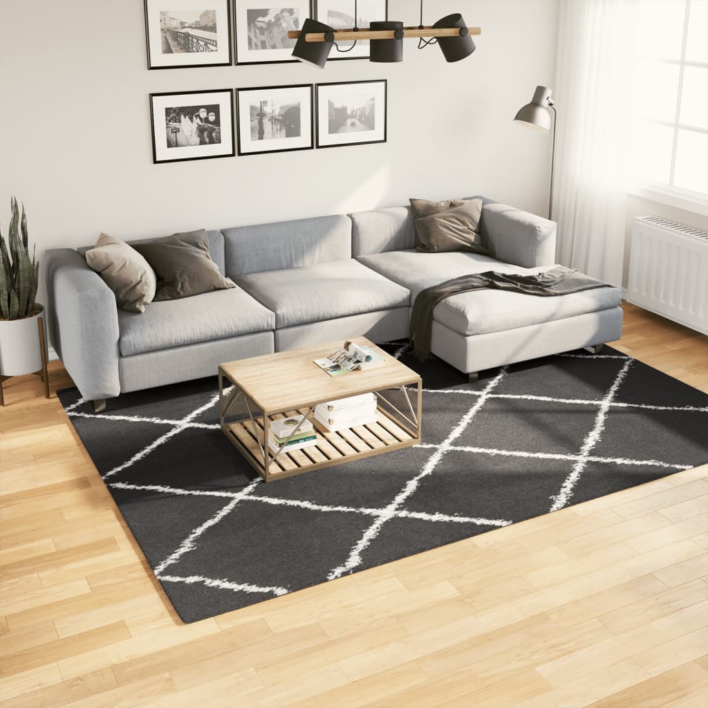 Tykt teppe PAMPLONA høy luv moderne svart og kremhvit 200x280cm