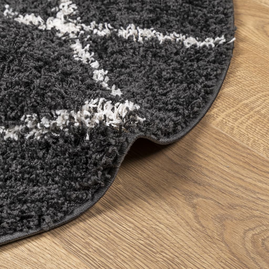 Tykt teppe PAMPLONA høy luv moderne svart og kremhvit Ø240 cm