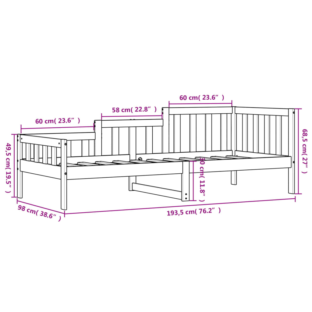 Dagseng svart 90x190 cm heltre furu