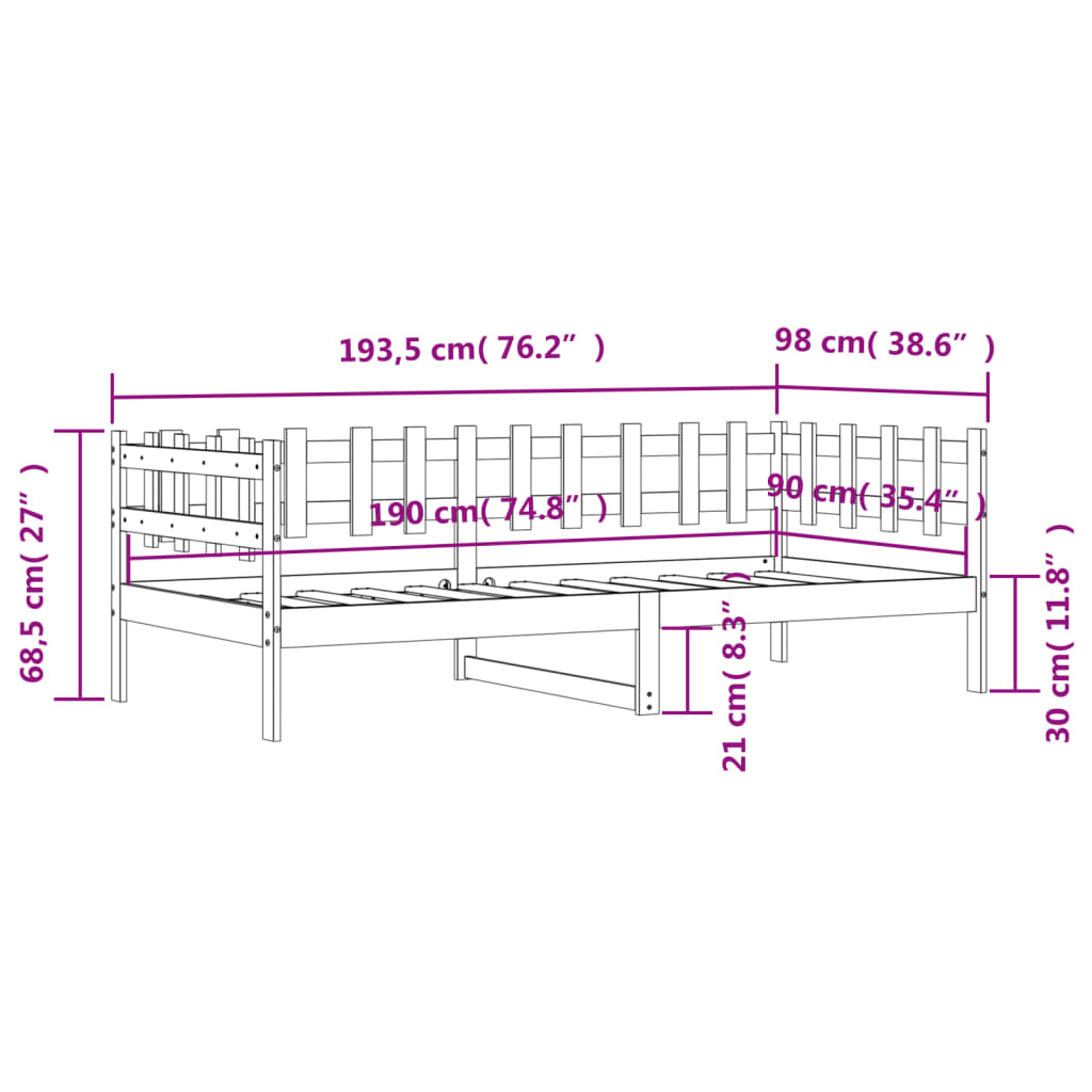 Dagseng svart 90x190 cm heltre furu