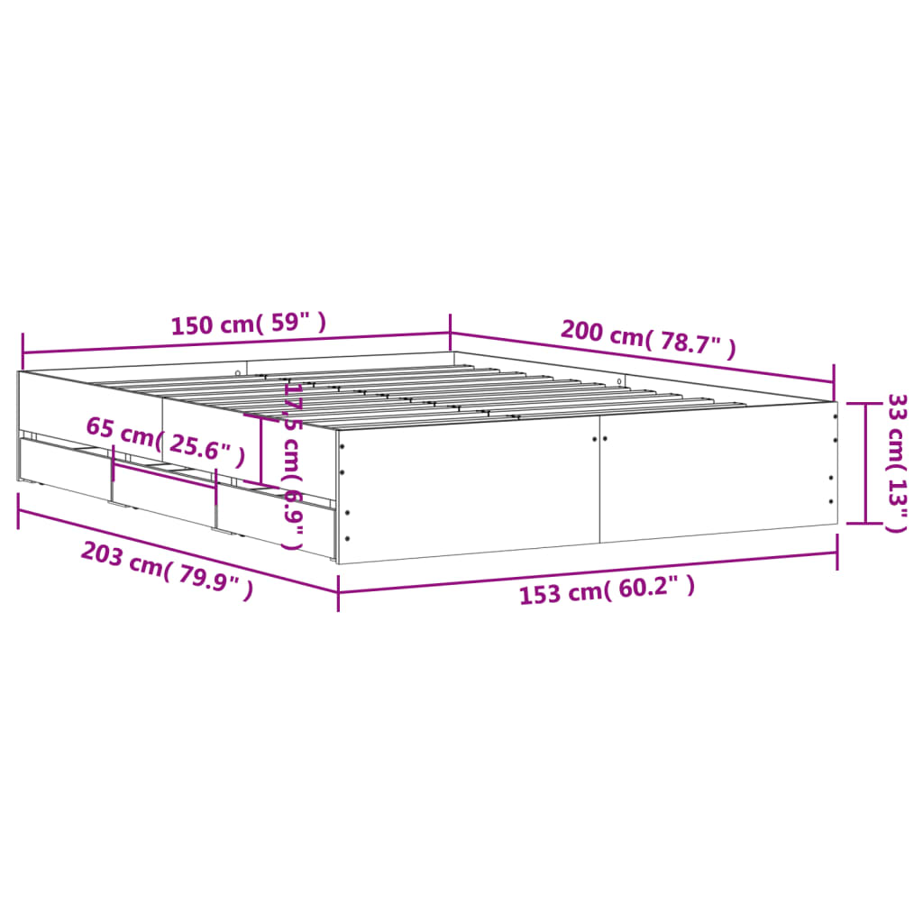Sengeramme høyglans hvit 150x200 cm konstruert tre