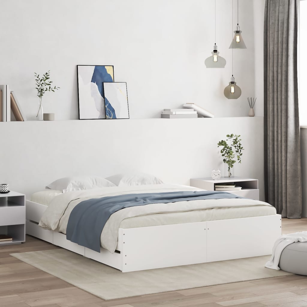 Sengeramme høyglans hvit 150x200 cm konstruert tre