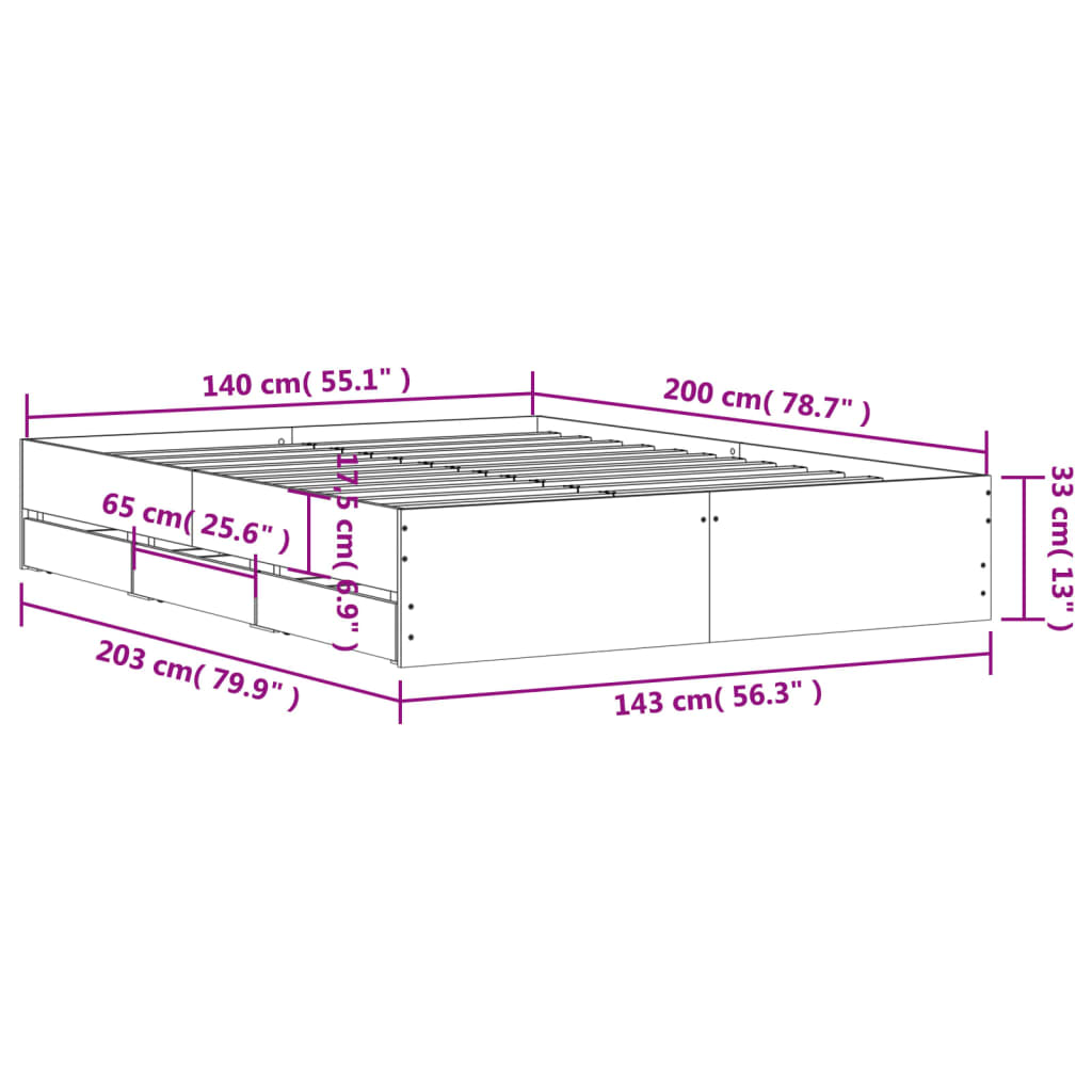 Sengeramme høyglans hvit 140x200 cm konstruert tre