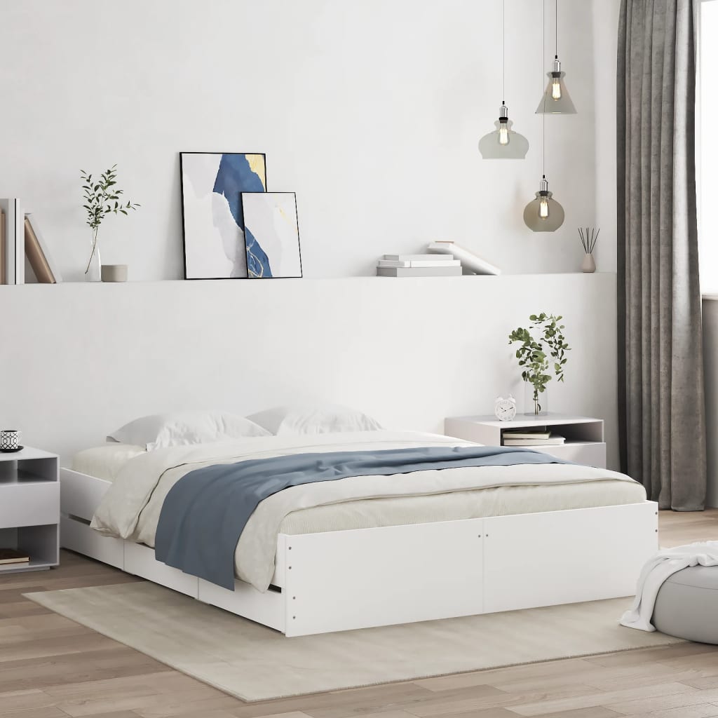 Sengeramme høyglans hvit 140x200 cm konstruert tre
