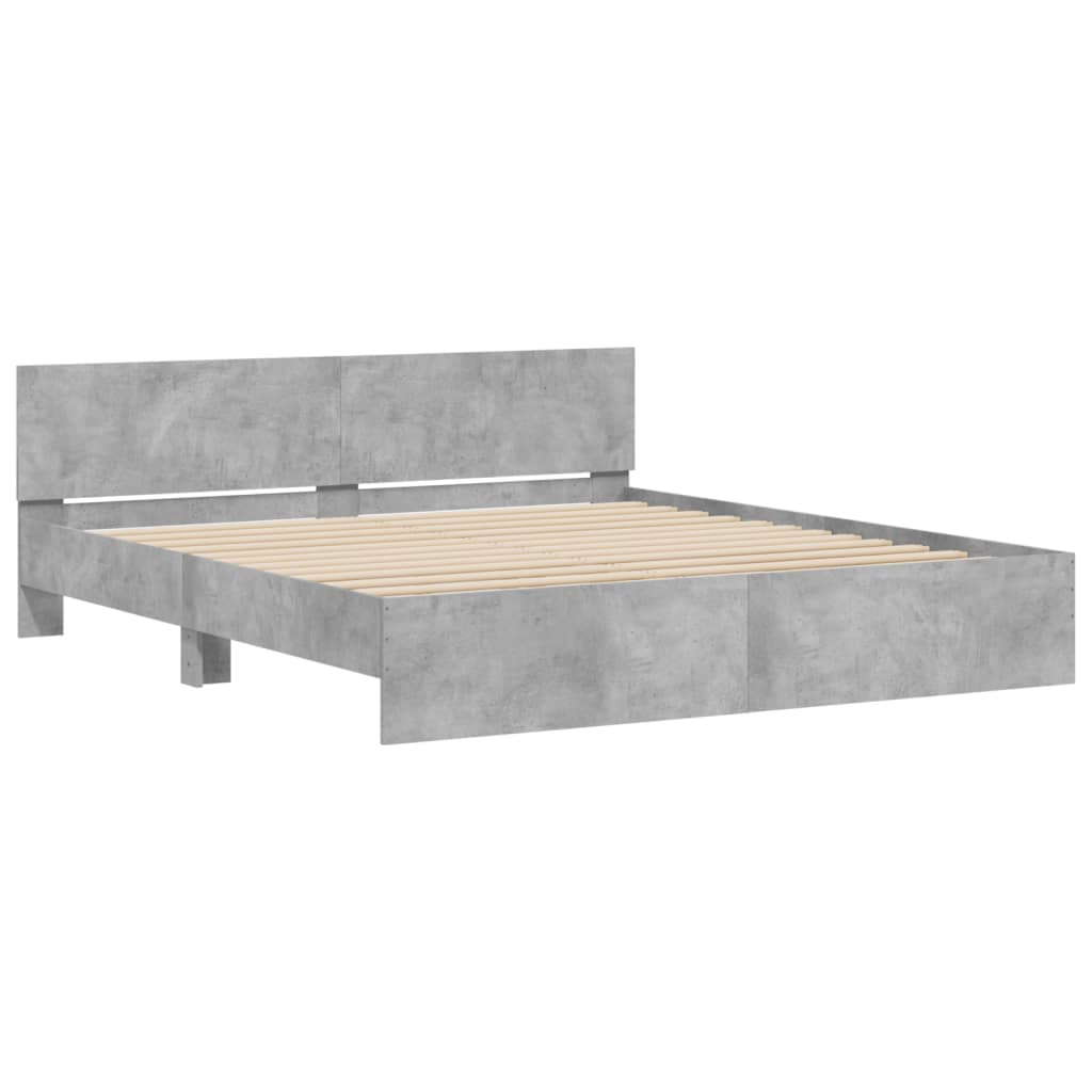 Sengeramme med hodegavl og LED betonggrå 200x200 cm