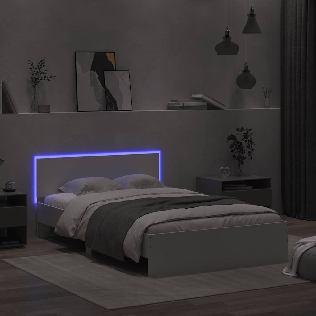 Sengeramme med hodegavl og LED hvit 120x200 cm