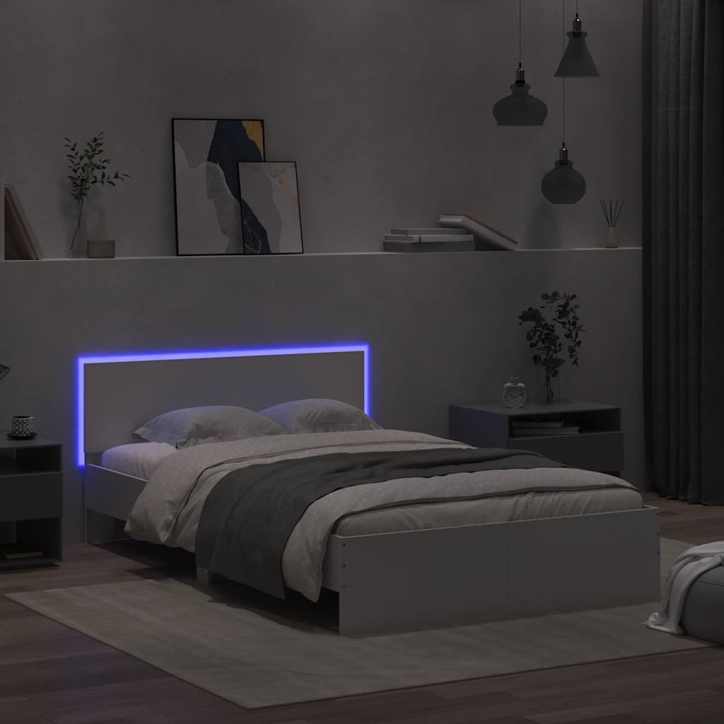 Sengeramme med hodegavl og LED hvit 120x190 cm