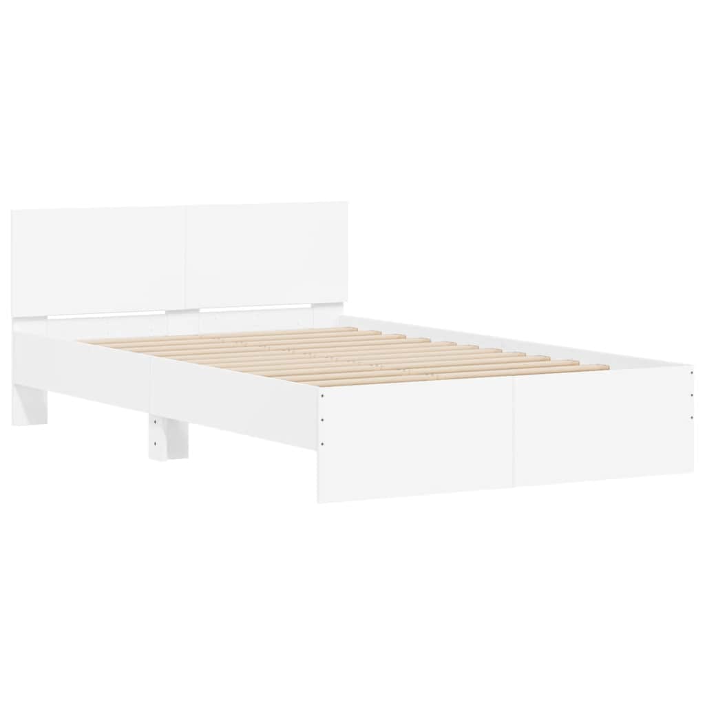 Sengeramme med hodegavl og LED hvit 120x190 cm