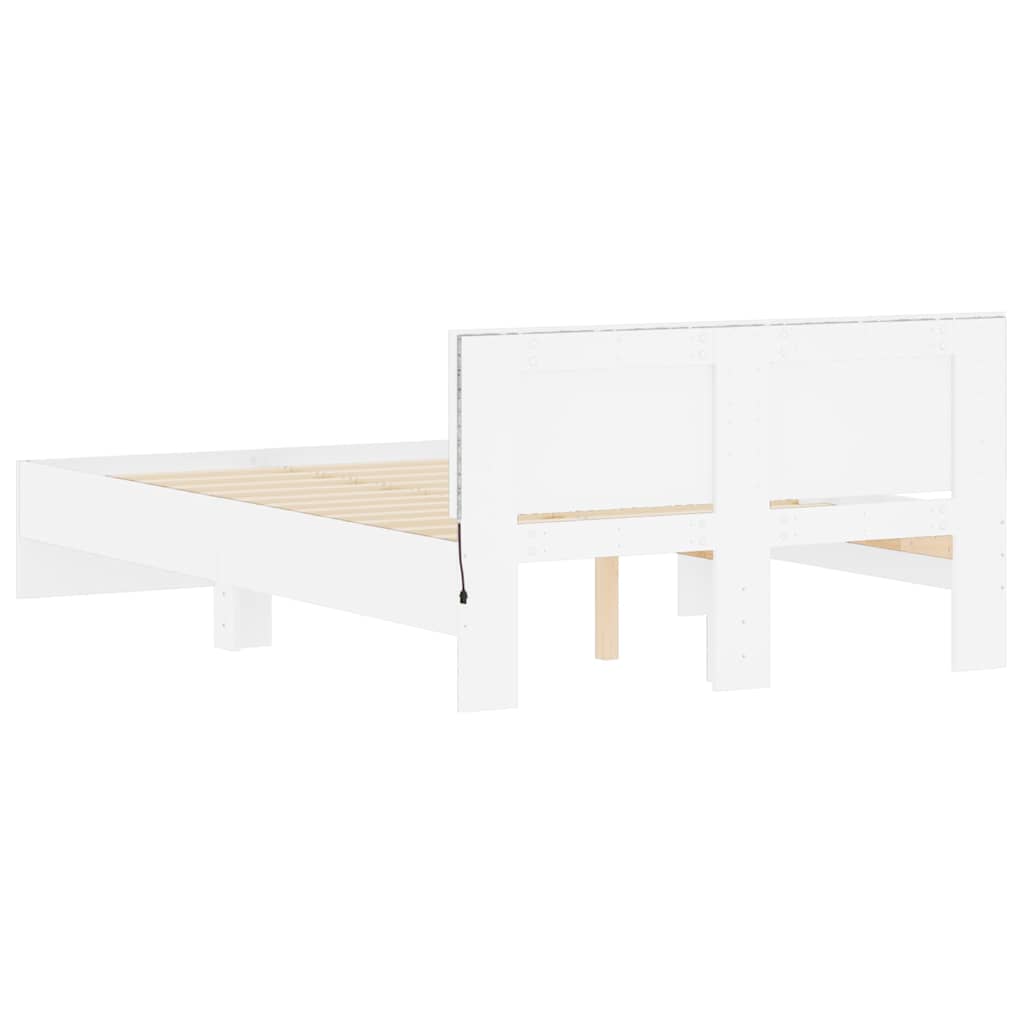 Sengeramme med hodegavl og LED hvit 120x190 cm
