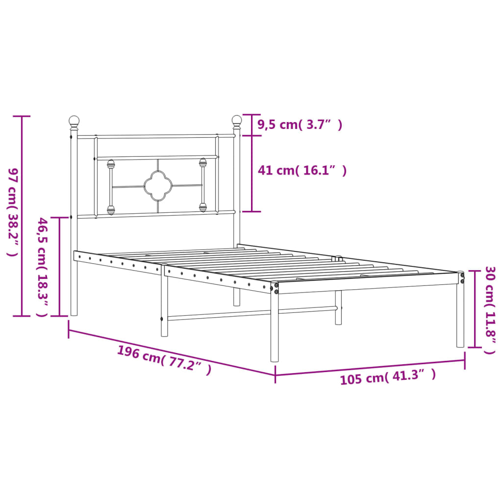 Sengeramme i metall med hodegavl svart 100x190 cm