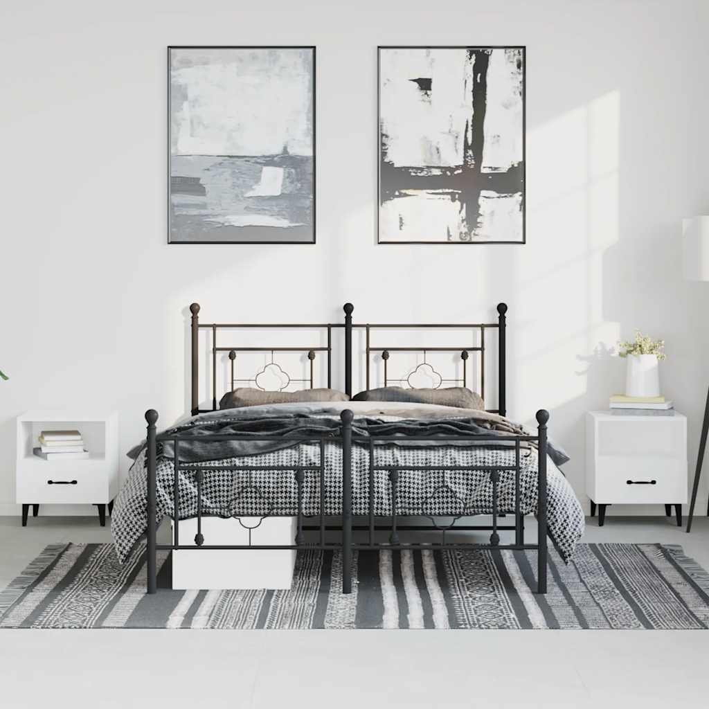 Sengeramme i metall med hode- og fotgavl svart 193x203 cm
