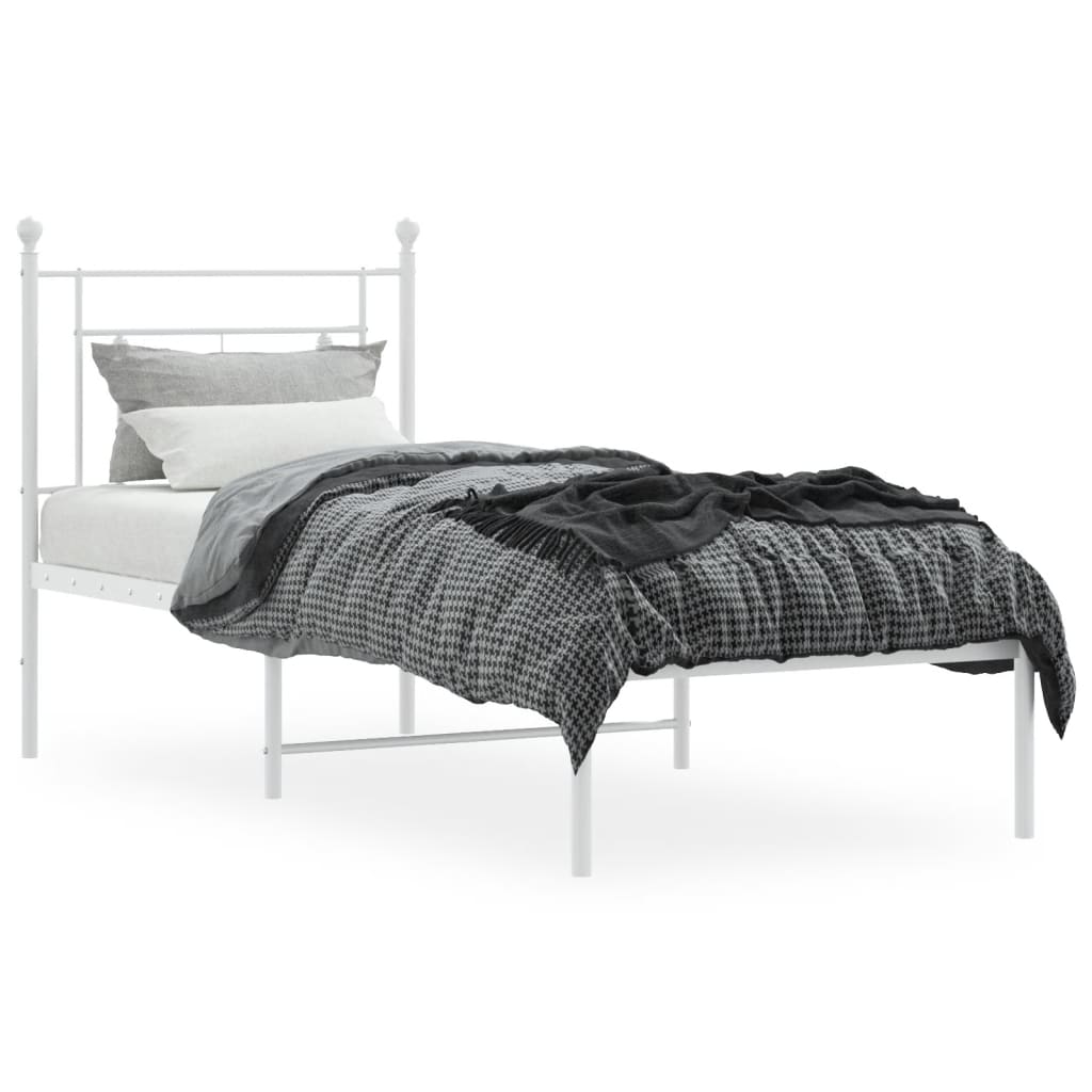 Sengeramme i metall uten madrass med hodegavl hvit 75x190 cm