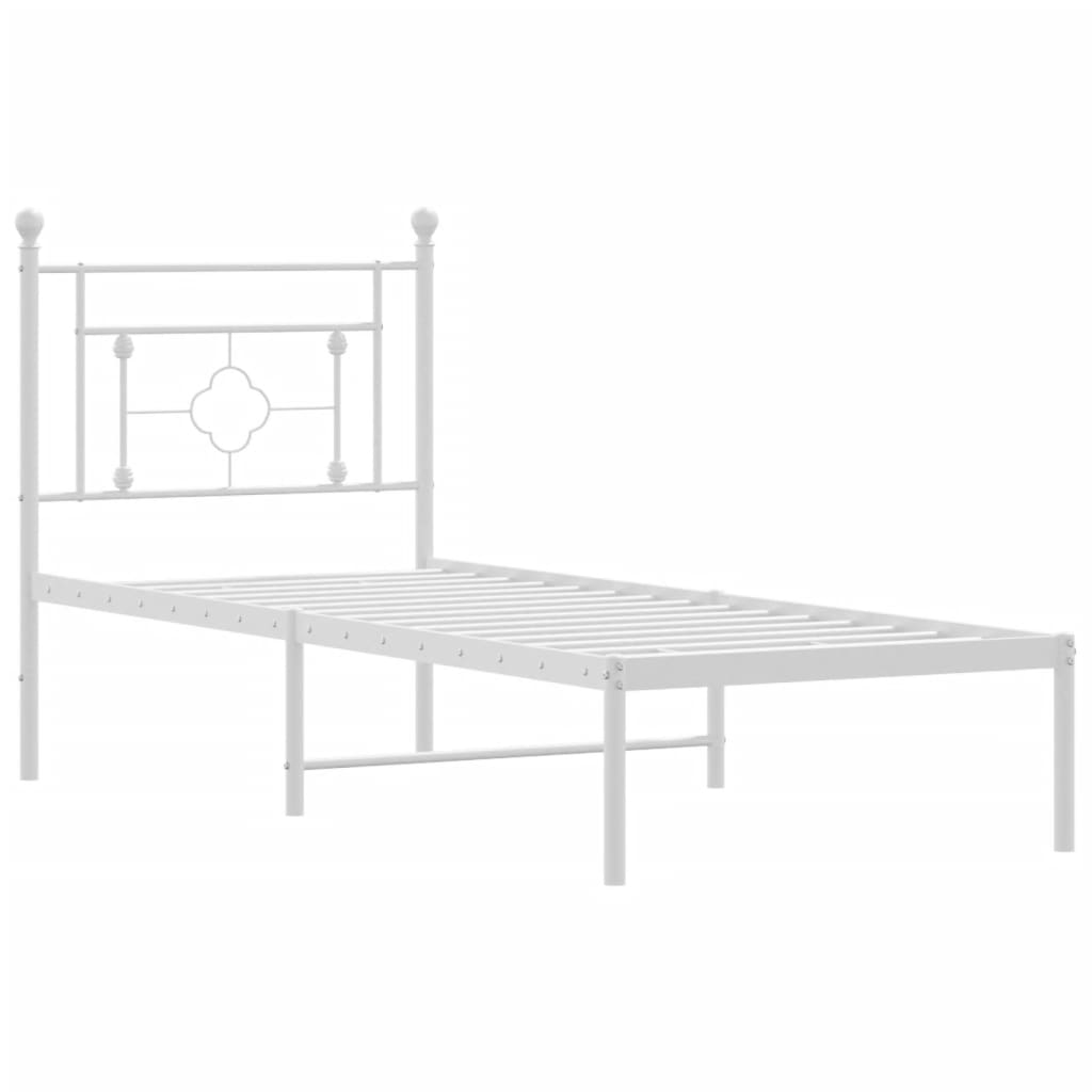 Sengeramme i metall uten madrass med hodegavl hvit 75x190 cm