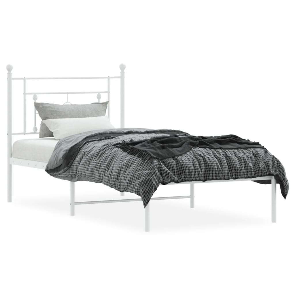 Sengeramme i metall med hodegavl hvit 90x190 cm