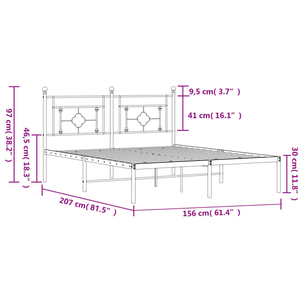 Sengeramme i metall med sengegavl hvit 150x200 cm