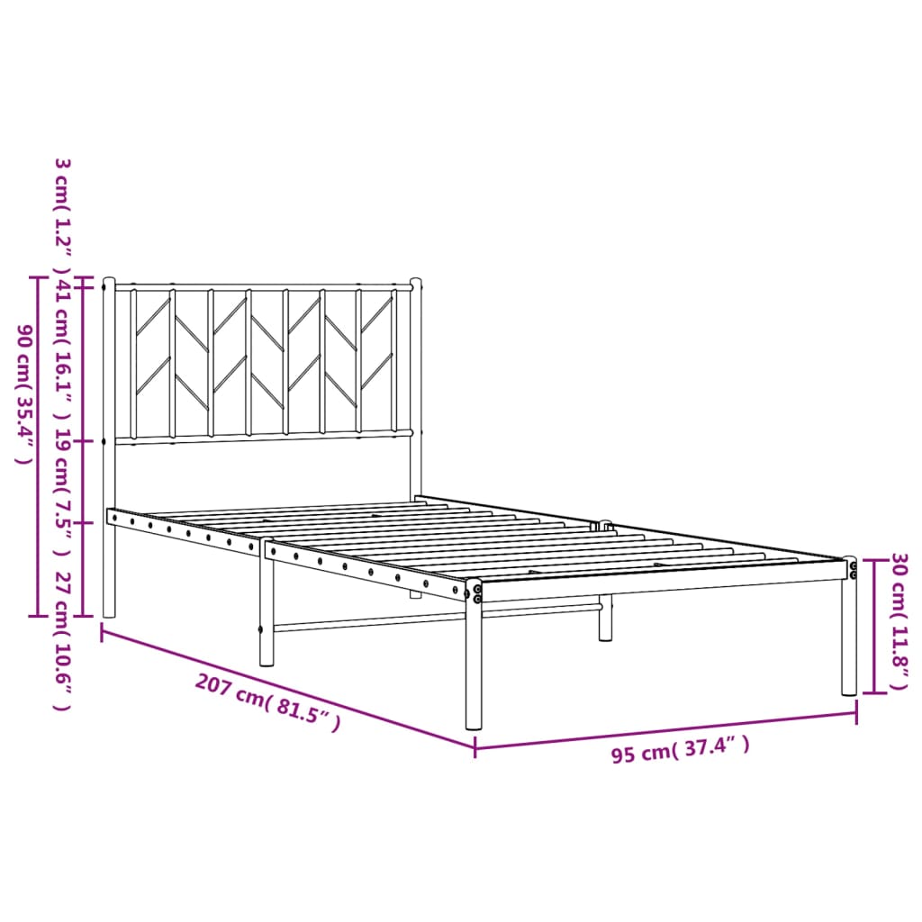 Sengeramme i metall med hodegavl svart 90x200 cm